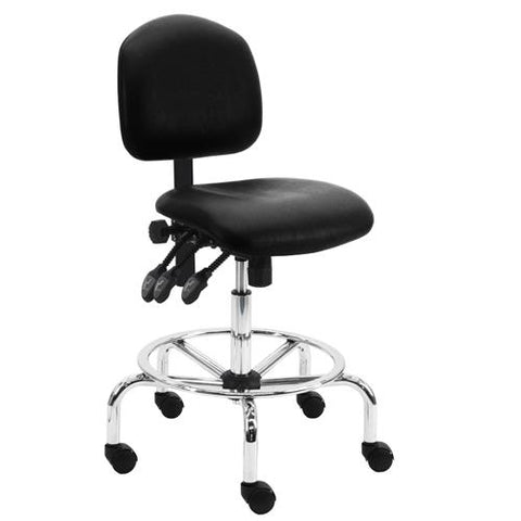 Vinyl ESD Chair With Adj.Footring and Chrome Base, 17"-25" H  Three Lever Control